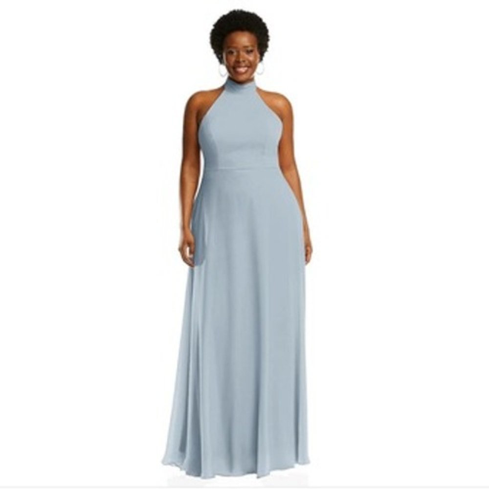 After Six Cameo Halter Grey Maxi Dress Evening Gown Floor Length Size 8 R